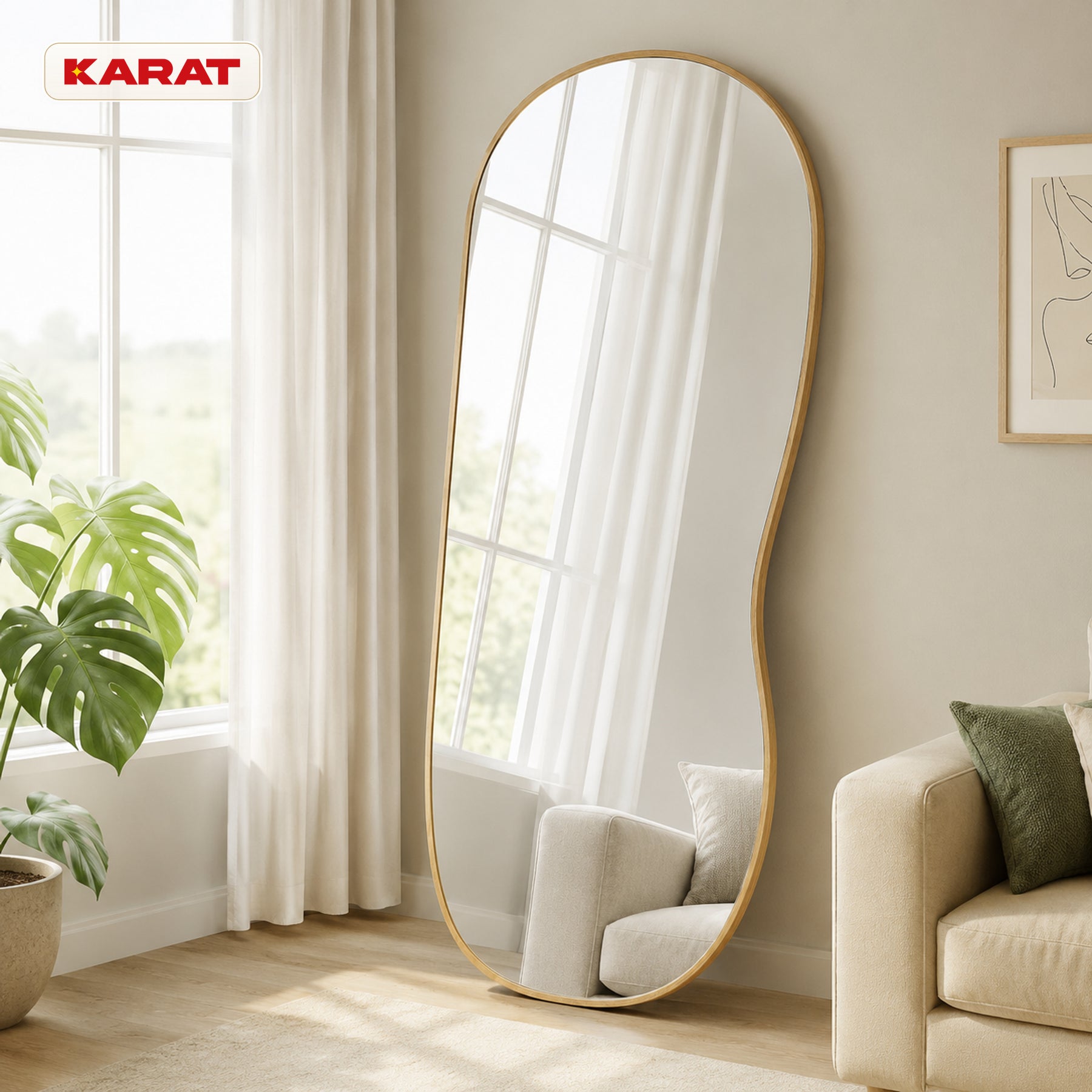 Wandspiegel | Serena | Organische passpiegel met aluminium frame in houtlook | 60 × 120 cm