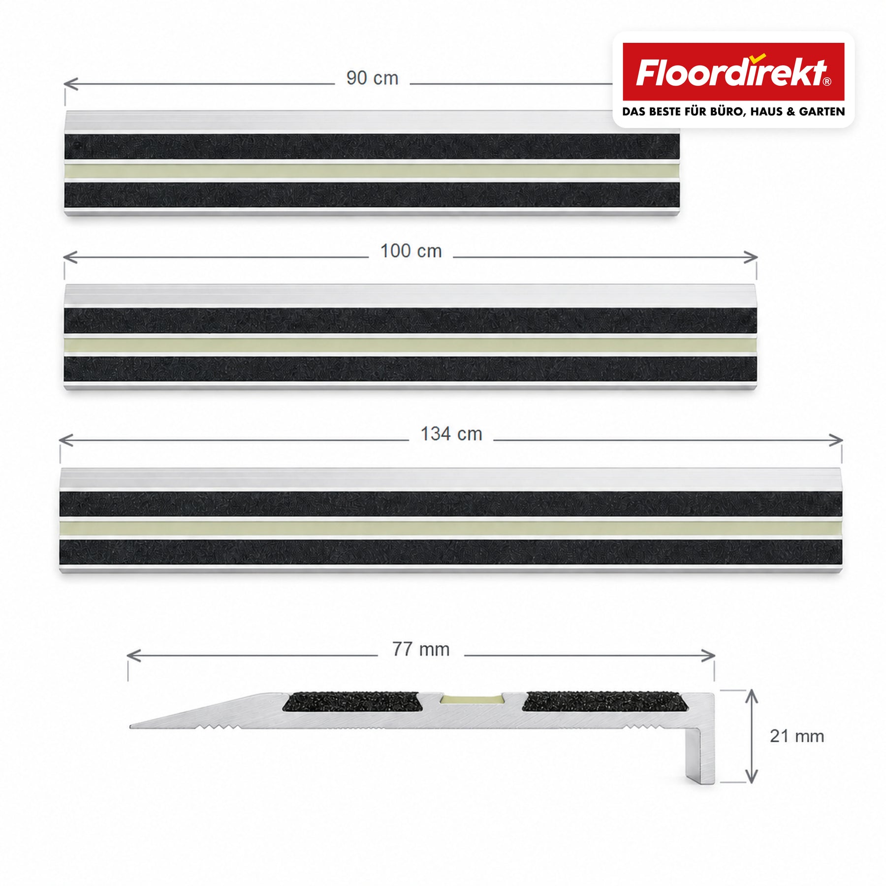 Trapneusprofiel | Aura | Aluminium antislipprofiel met nagloeiende lichtstrip