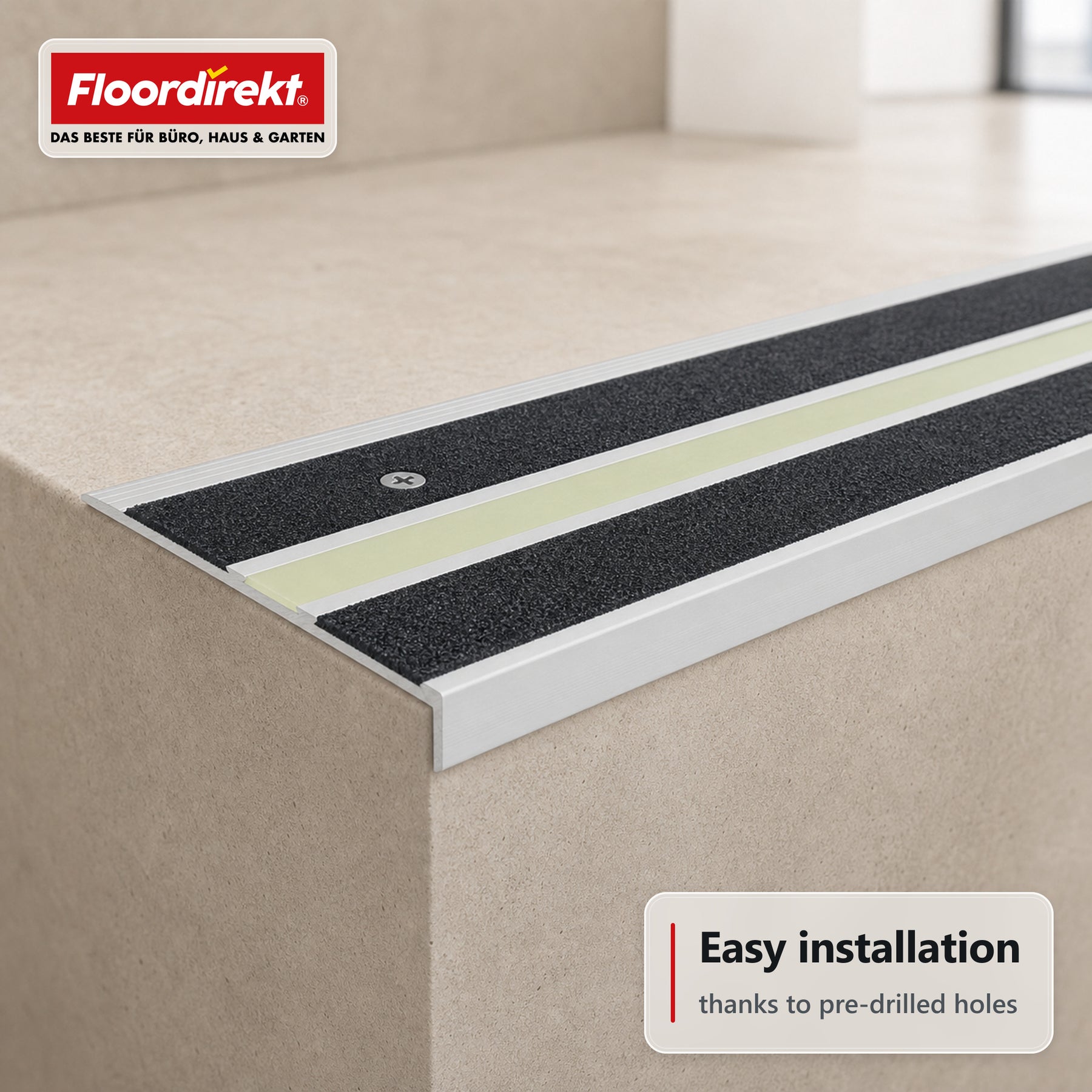 Trapneusprofiel | Aura | Aluminium antislipprofiel met nagloeiende lichtstrip