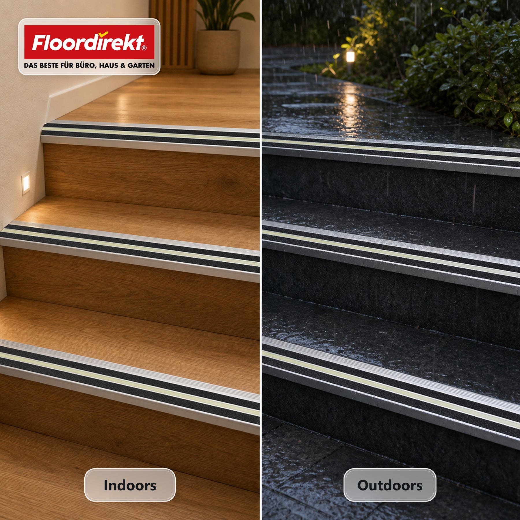 Trapneusprofiel | Aura | Aluminium antislipprofiel met nagloeiende lichtstrip