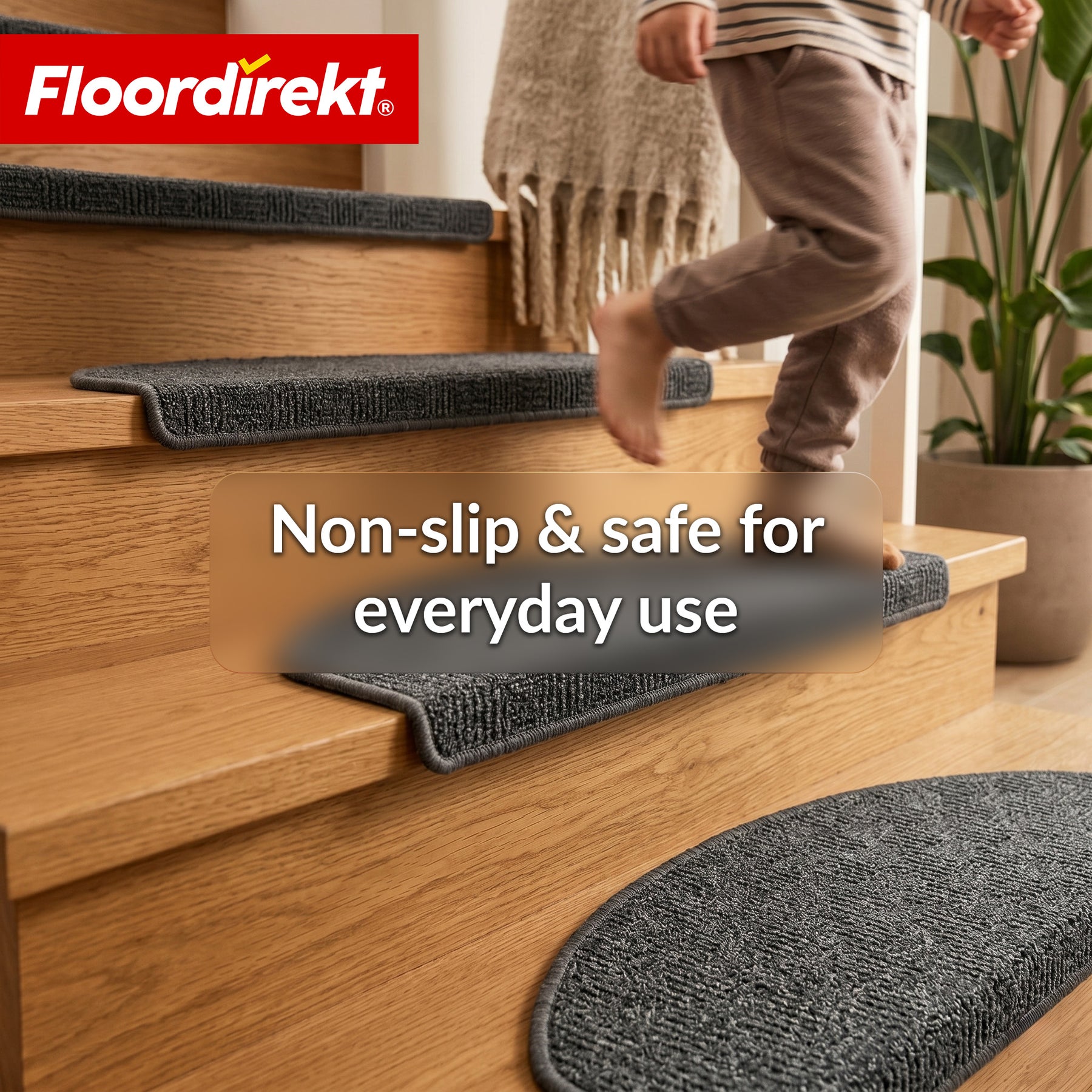 Stufenmat | Monaco | Antislip trapmat van polypropyleen, robuust, geluidsdempend & onderhoudsvriendelijk in halfronde vorm