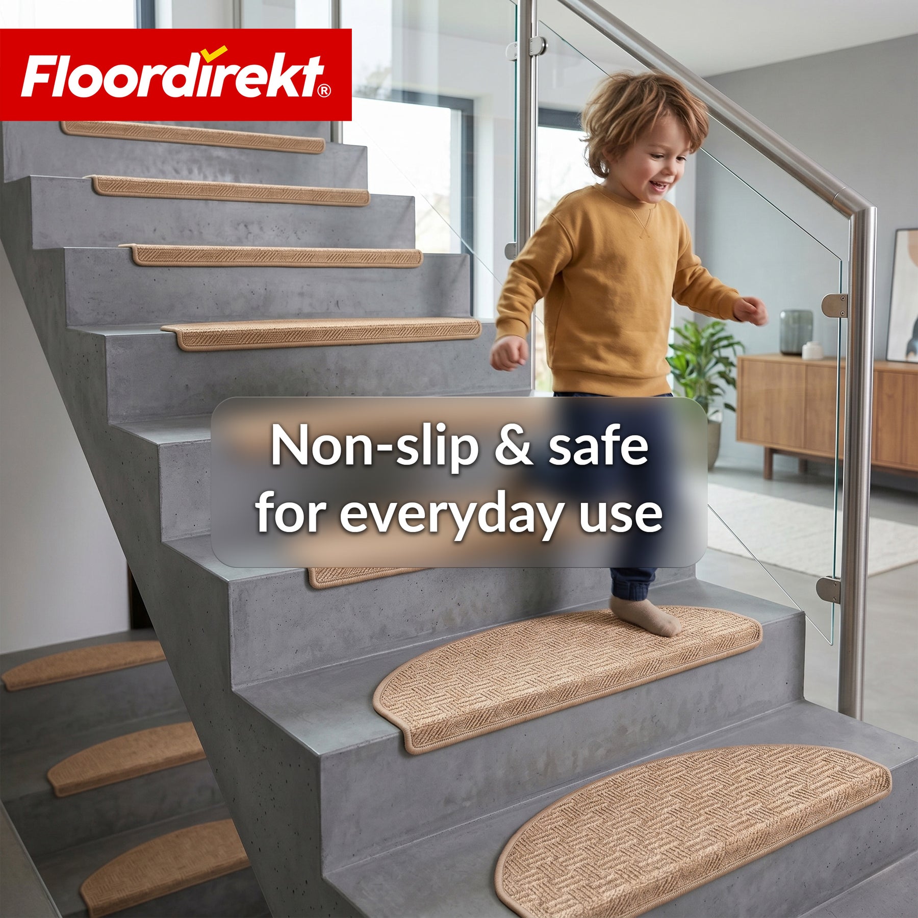 Stufenmat | Monaco | Antislip trapmat van polypropyleen, robuust, geluidsdempend & onderhoudsvriendelijk in halfronde vorm