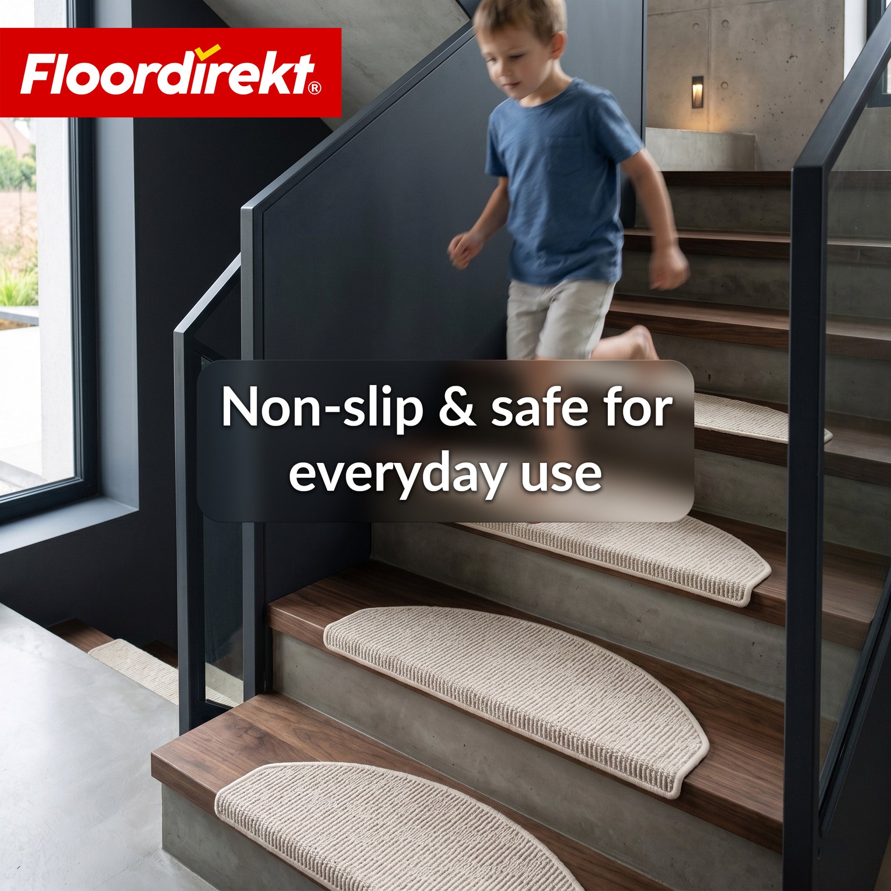 Stufenmat | Monaco | Antislip trapmat van polypropyleen, robuust, geluidsdempend & onderhoudsvriendelijk in halfronde vorm