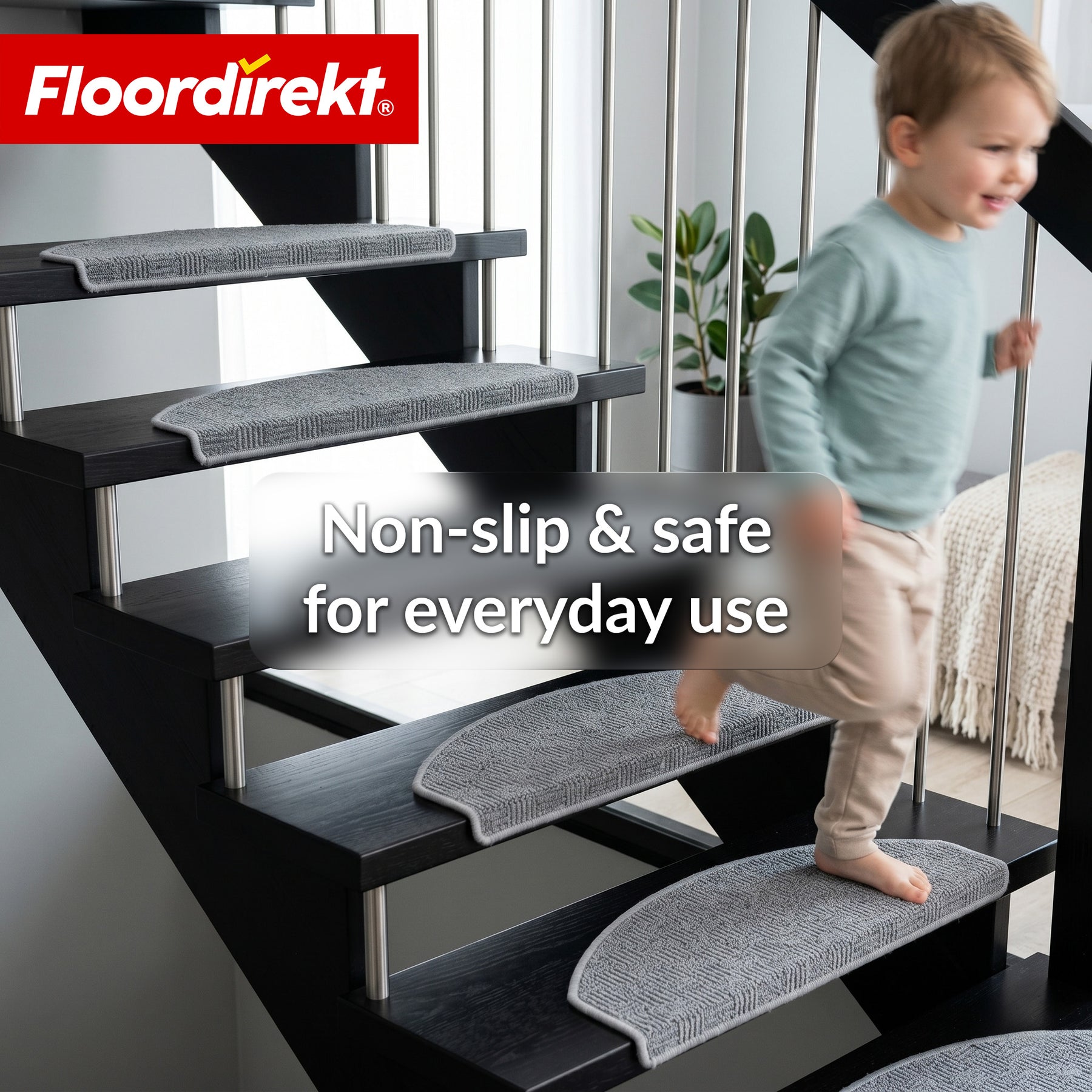 Stufenmat | Monaco | Antislip trapmat van polypropyleen, robuust, geluidsdempend & onderhoudsvriendelijk in halfronde vorm