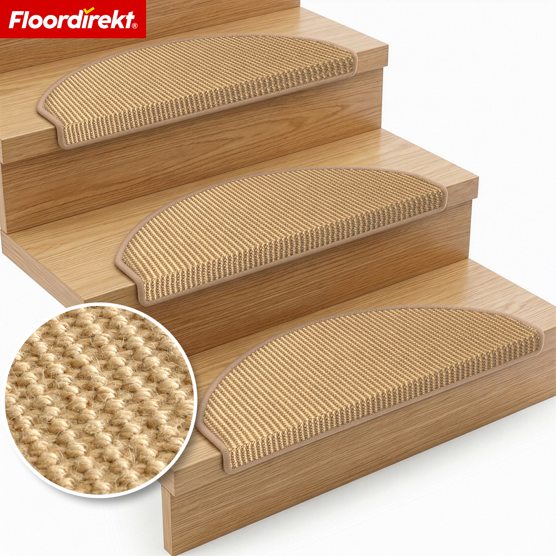 Sisal trapmat | Pearl | Halfronde antislip trapmat, geluiddempend & duurzaam