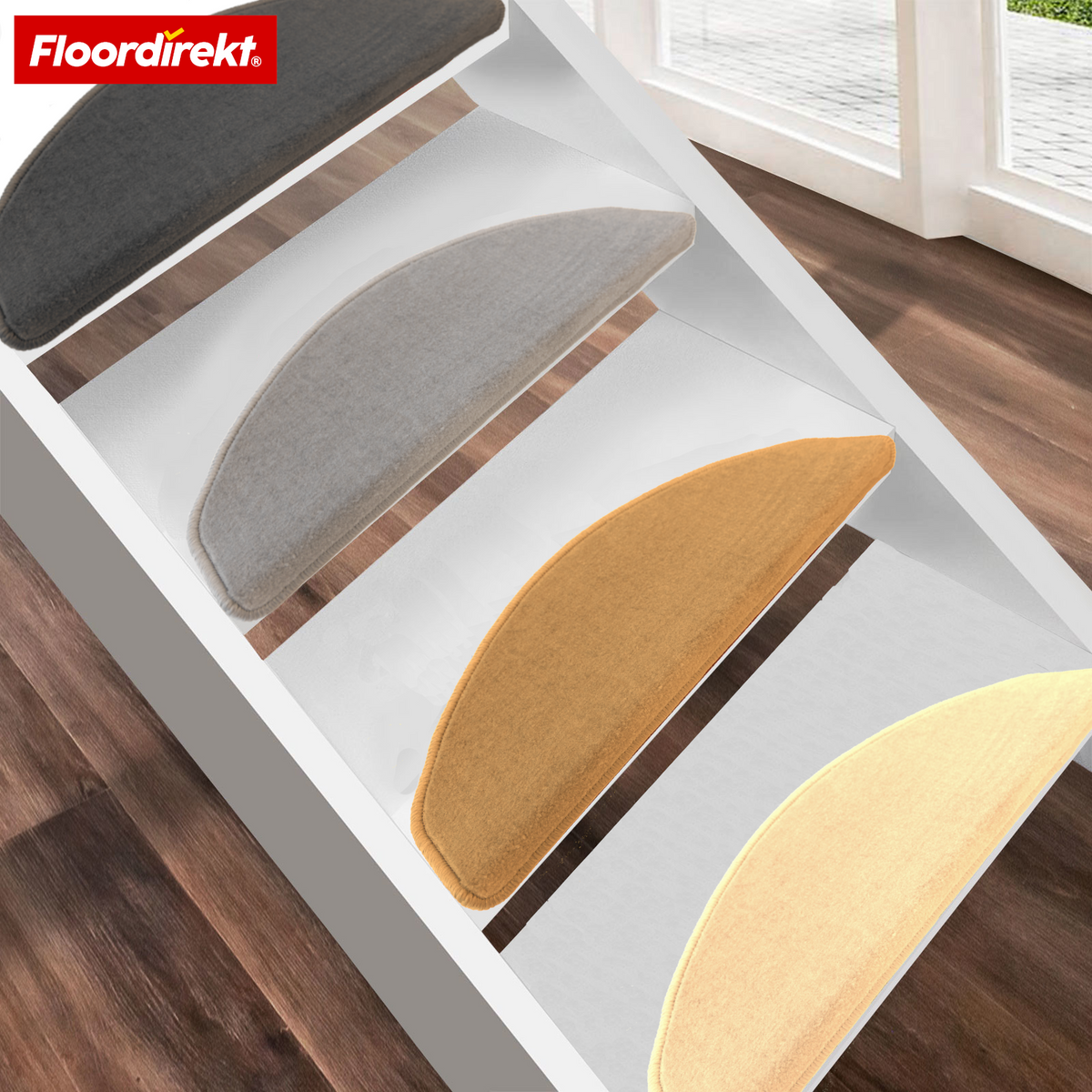 Velours-traptrede | Wien | Halfronde, antislip trapmat van robuust polypropyleen | Trapbescherming, geluidsdempend & antistatisch | Verkrijgbaar in 4 moderne kleuren