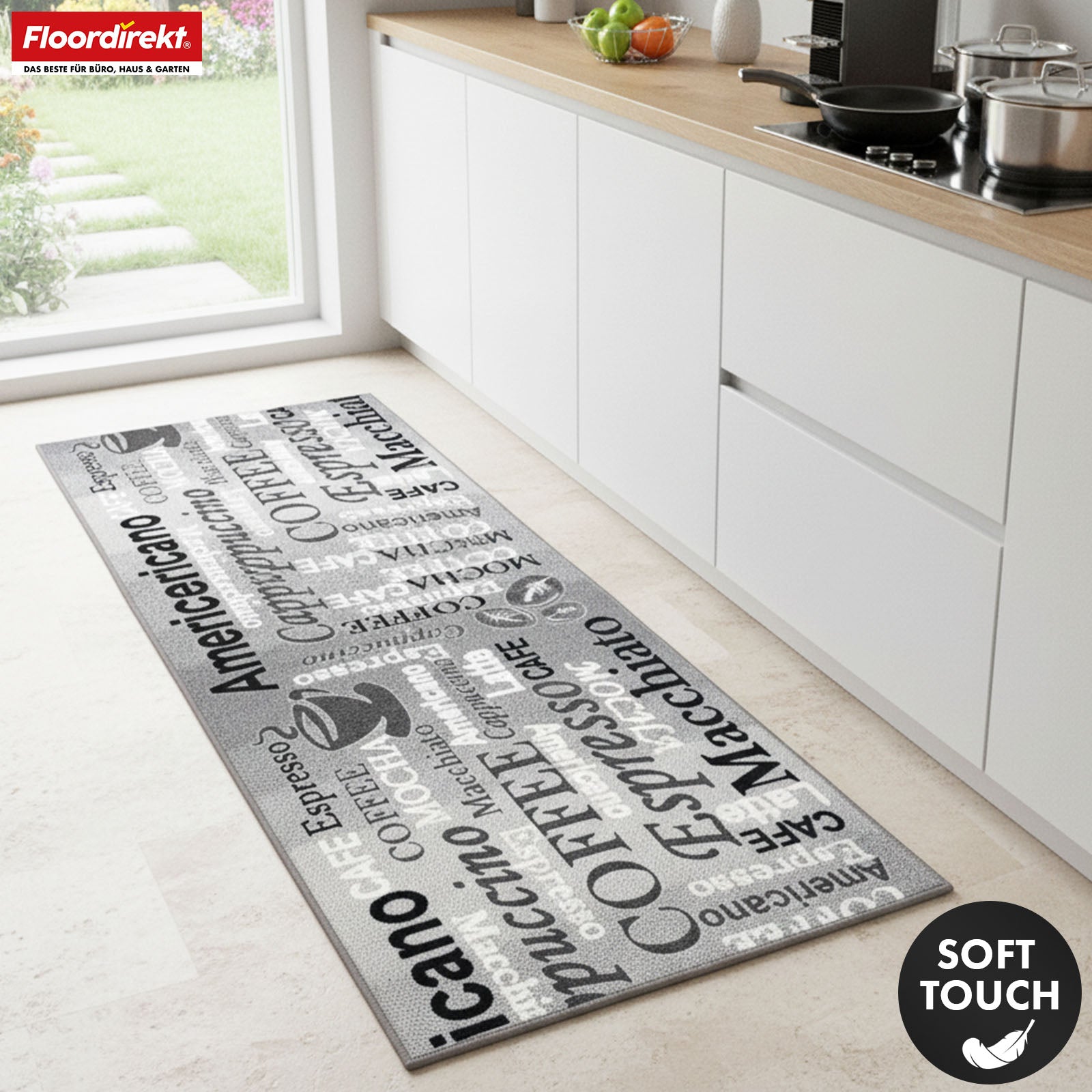 Tapijtlooper | Coffee | Stijlvolle keukentapijt met koffiedesign | Antislip, slijtvast & gemakkelijk te reinigen