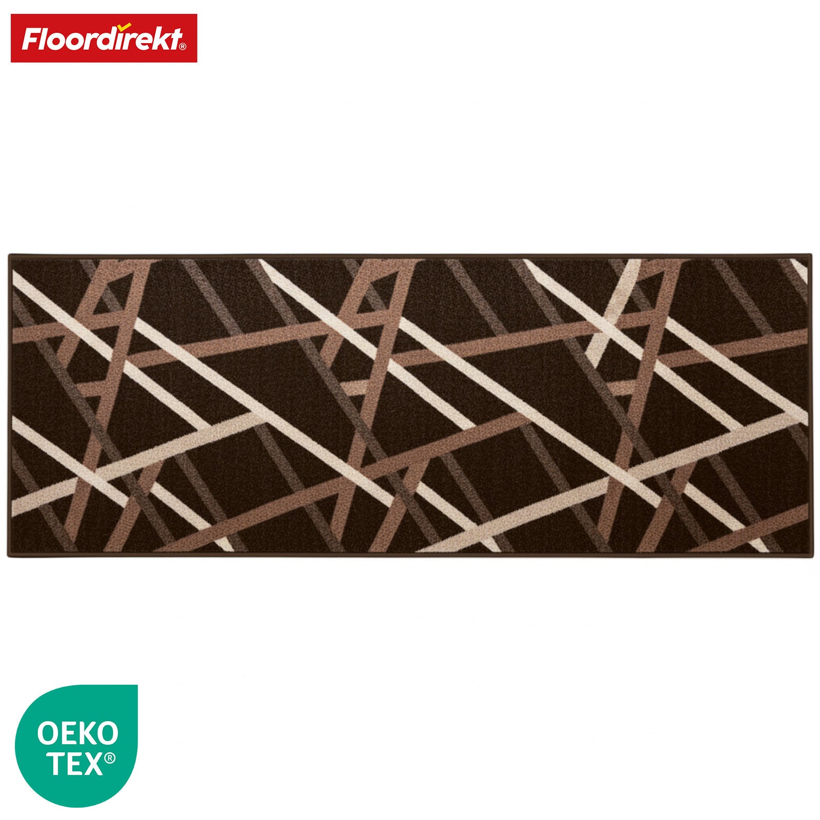 Loper Printed | In Antraciet & Bruin | Moderne loper met streepdessin & antislip gel-onderkant | Duurzaam & onderhoudsvriendelijk