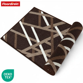 Loper Printed | In Antraciet & Bruin | Moderne loper met streepdessin & antislip gel-onderkant | Duurzaam & onderhoudsvriendelijk