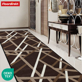 Loper Printed | In Antraciet & Bruin | Moderne loper met streepdessin & antislip gel-onderkant | Duurzaam & onderhoudsvriendelijk