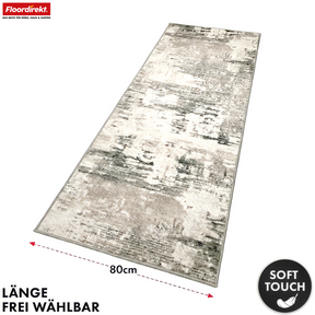 Tapijtloper | Ravena | Moderne loper in antraciet, bruin & zand | Abstract design met antislip gel-achterzijde