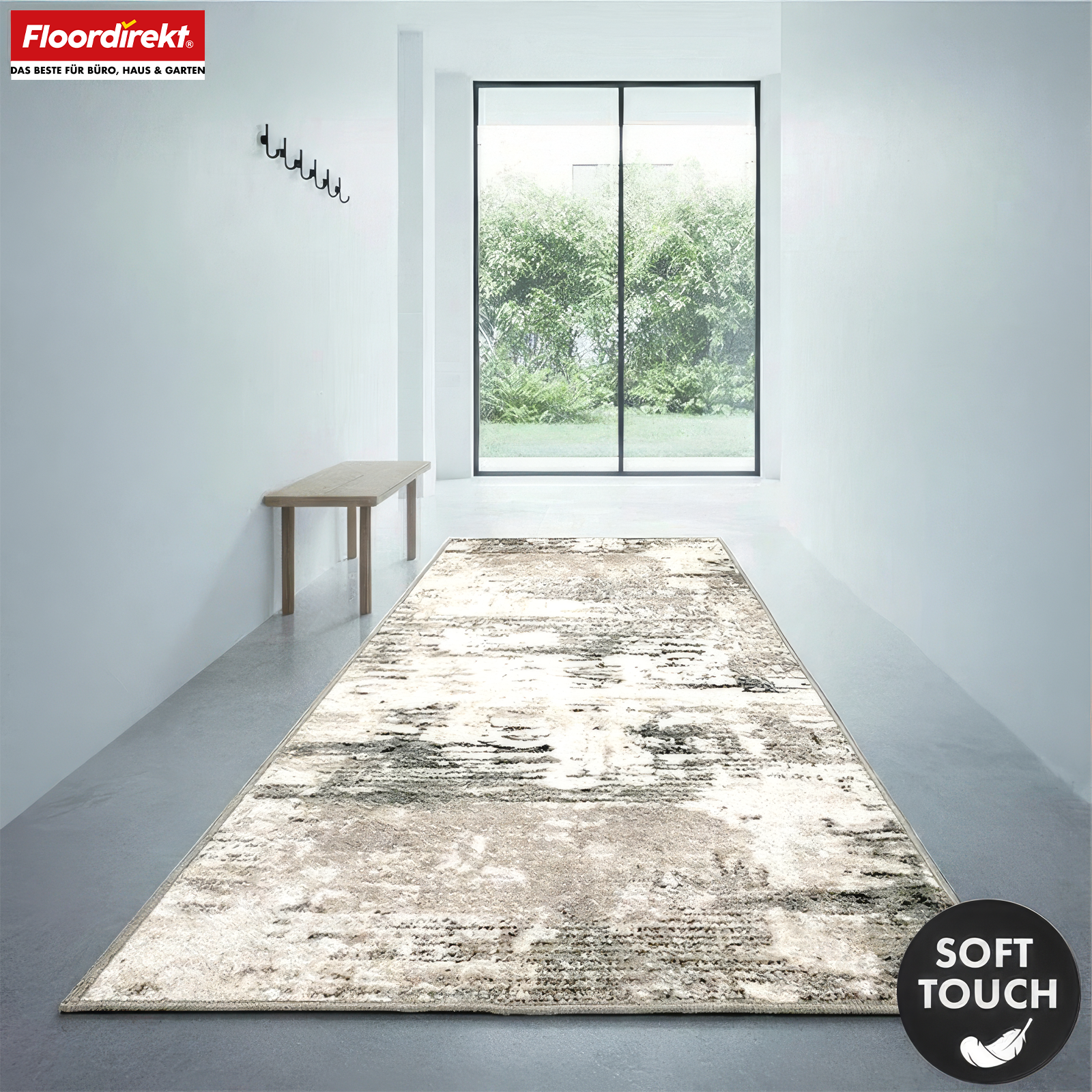 Tapijtloper | Ravena | Moderne loper in antraciet, bruin & zand | Abstract design met antislip gel-achterzijde