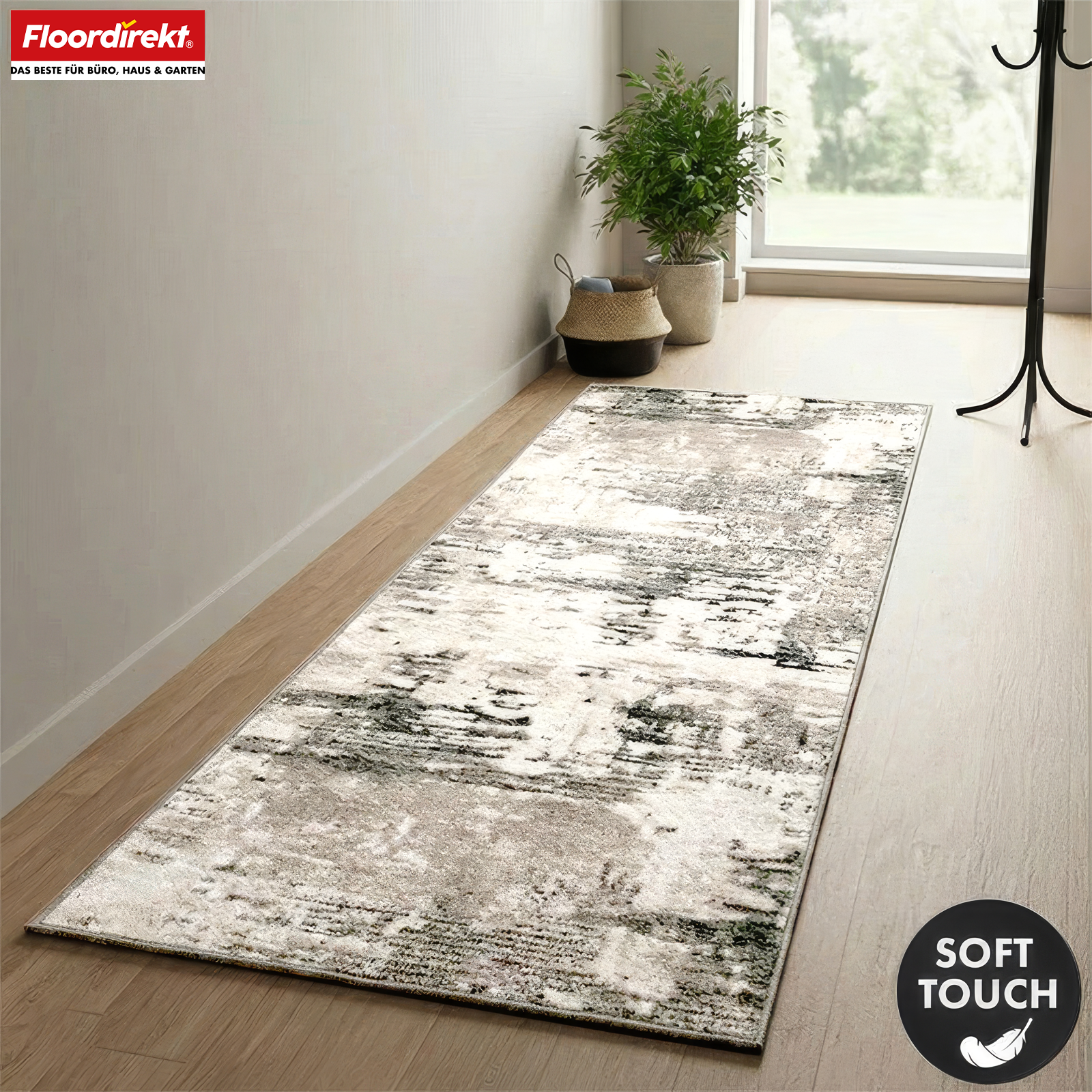 Tapijtloper | Ravena | Moderne loper in antraciet, bruin & zand | Abstract design met antislip gel-achterzijde