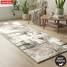 Tapijtloper | Ravena | Moderne loper in antraciet, bruin & zand | Abstract design met antislip gel-achterzijde