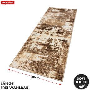 Loper | Ravena | Moderne tapijtloper in antraciet & bruin | Abstract design met antislip gel-achterkant | Duurzaam & onderhoudsvriendelijk