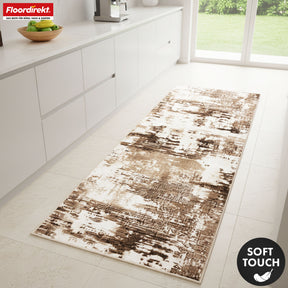 Loper | Ravena | Moderne tapijtloper in antraciet & bruin | Abstract design met antislip gel-achterkant | Duurzaam & onderhoudsvriendelijk