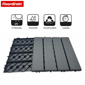 Terrastegels | Elyse | Grijs | 30x30 cm Kliktegels van Polypropyleen | Weerbestendig, onderhoudsarm & makkelijk te leggen