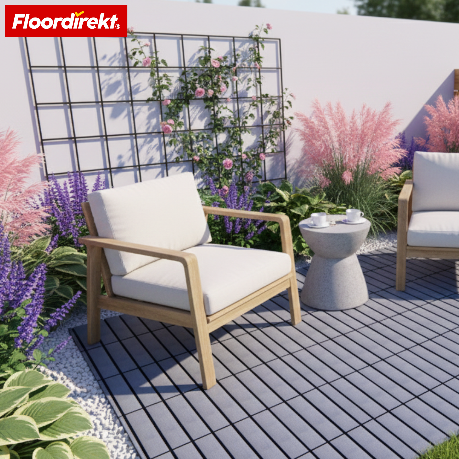 Terrastegels | Elyse | Grijs | 30x30 cm Kliktegels van Polypropyleen | Weerbestendig, onderhoudsarm & makkelijk te leggen