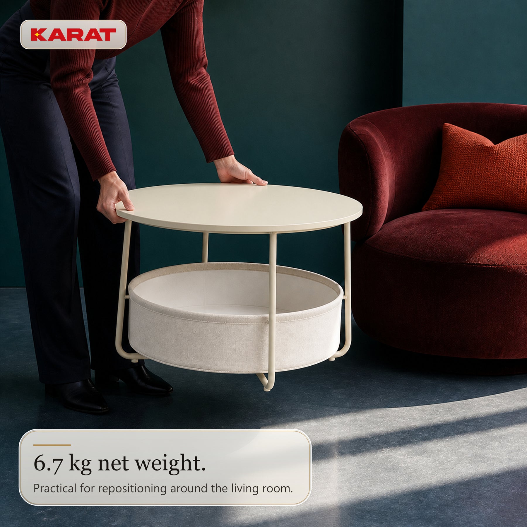 Bijzettafel | Tore | Ronde salontafel met open opbergruimte van hout & staal | Ø 75 cm