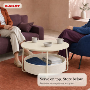 Bijzettafel | Tore | Ronde salontafel met open opbergruimte van hout & staal | Ø 75 cm