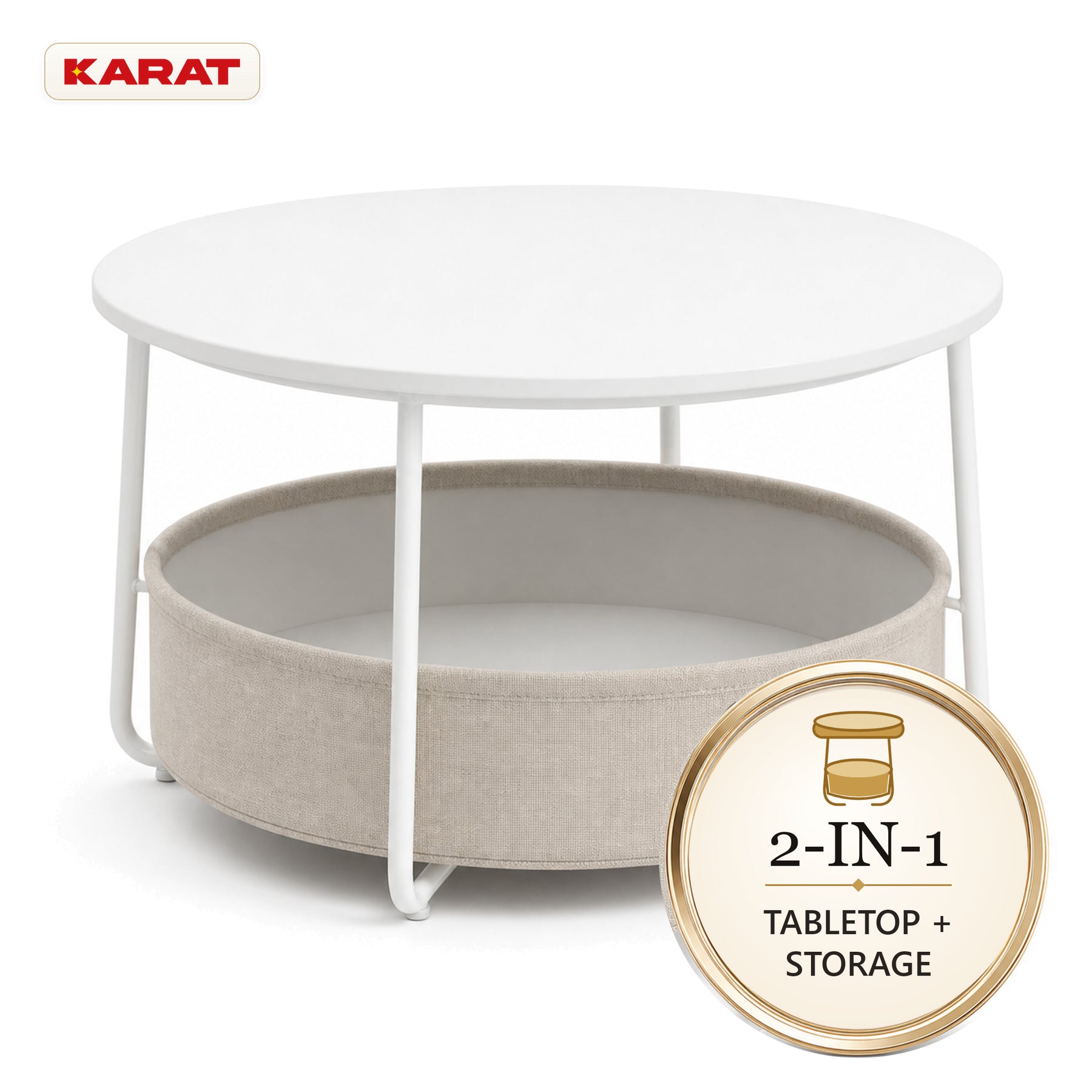 Bijzettafel | Tore | Ronde salontafel met open opbergruimte van hout & staal | Ø 75 cm