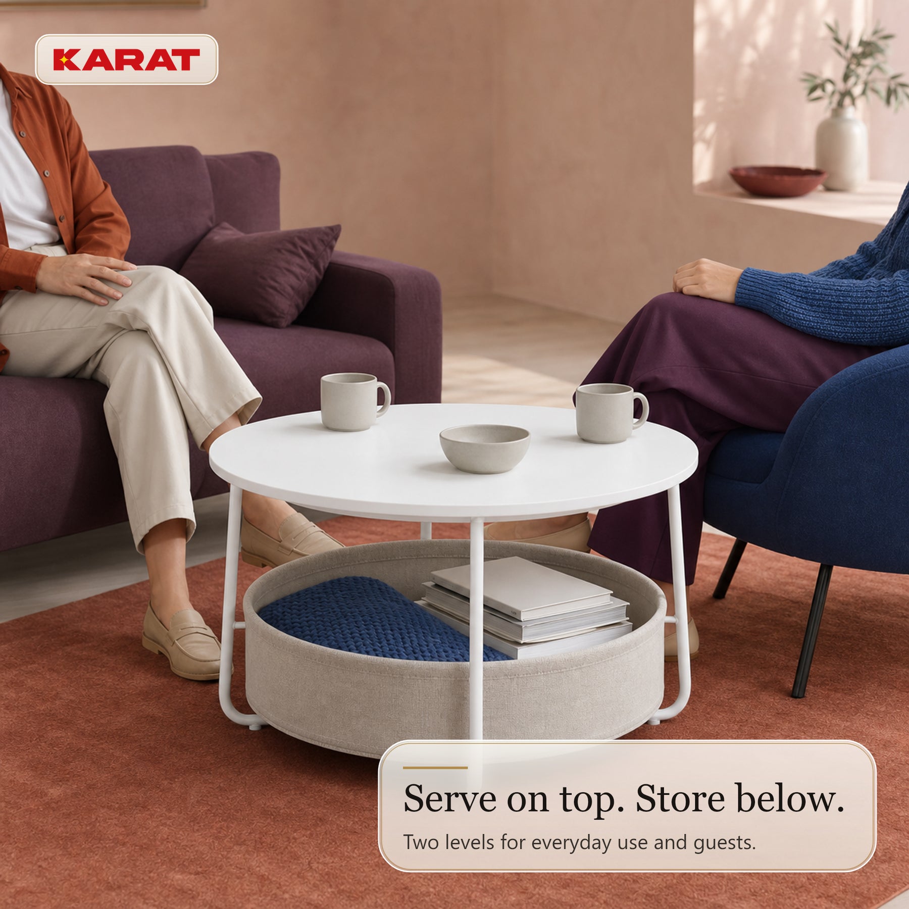 Bijzettafel | Tore | Ronde salontafel met open opbergruimte van hout & staal | Ø 75 cm