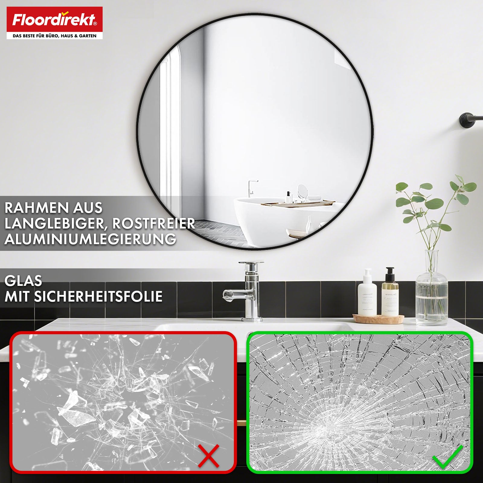 Wandspiegel | Bella | Ronde spiegel met zwarte lijst van aluminiumlegering | Verkrijgbaar in verschillende maten