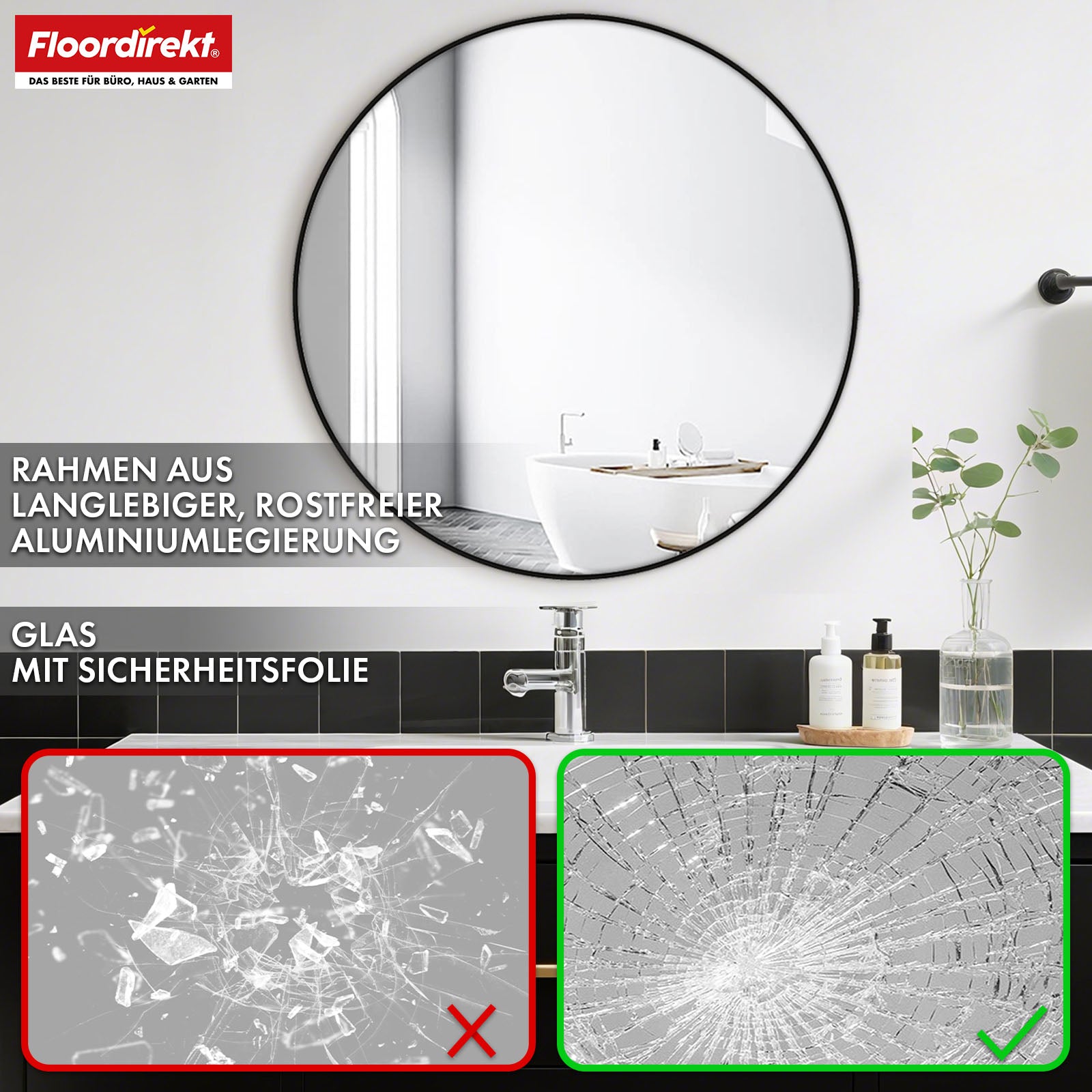 Wandspiegel | Bella | Ronde spiegel met zwarte lijst van aluminiumlegering | Verkrijgbaar in verschillende maten