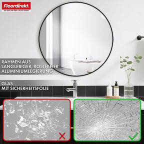 Wandspiegel | Bella | Ronde spiegel met zwarte lijst van aluminiumlegering | Verkrijgbaar in verschillende maten