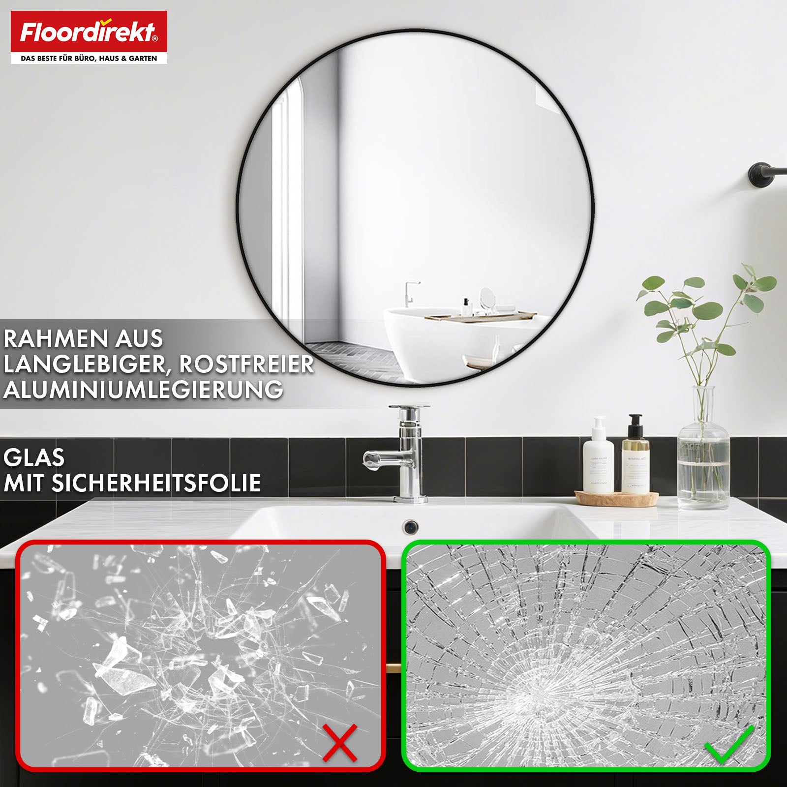 Wandspiegel | Bella | Ronde spiegel met zwarte lijst van aluminiumlegering | Verkrijgbaar in verschillende maten