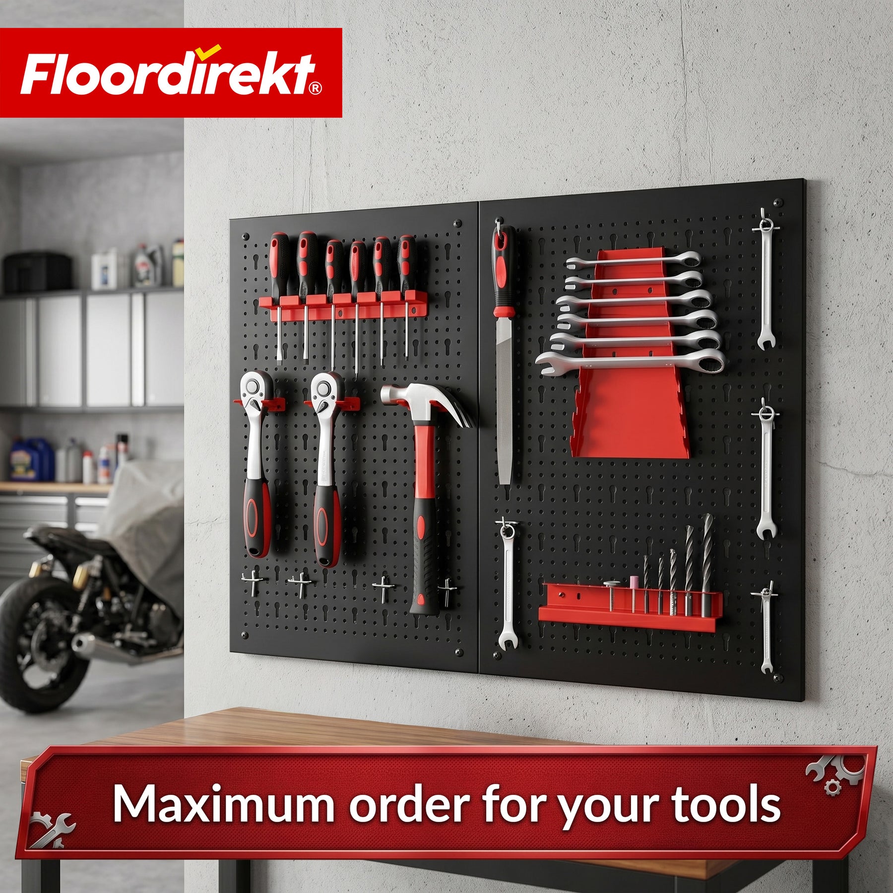Gereedschapswand | Parker | Metalen wandpaneel set met accessoires | Gereedschapshouder voor werkplaats & garage
