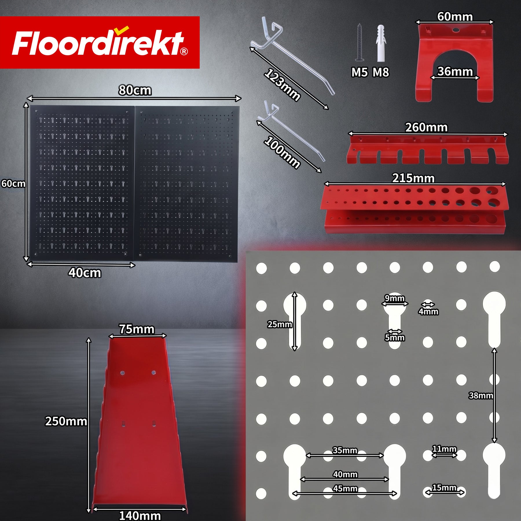Gereedschapswand | Parker | Metalen wandpaneel set met accessoires | Gereedschapshouder voor werkplaats & garage