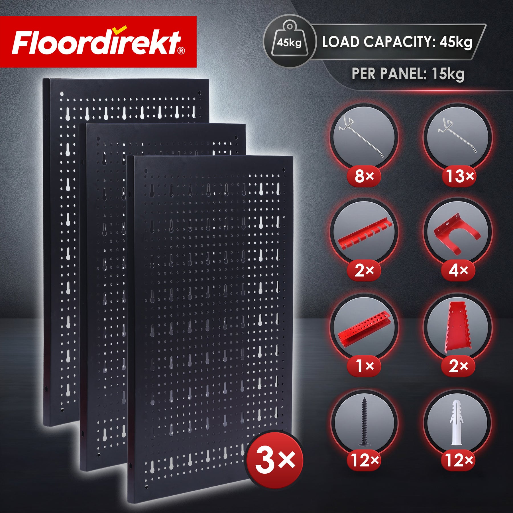 Gereedschapswand | Parker | Metalen wandpaneel set met accessoires | Gereedschapshouder voor werkplaats & garage