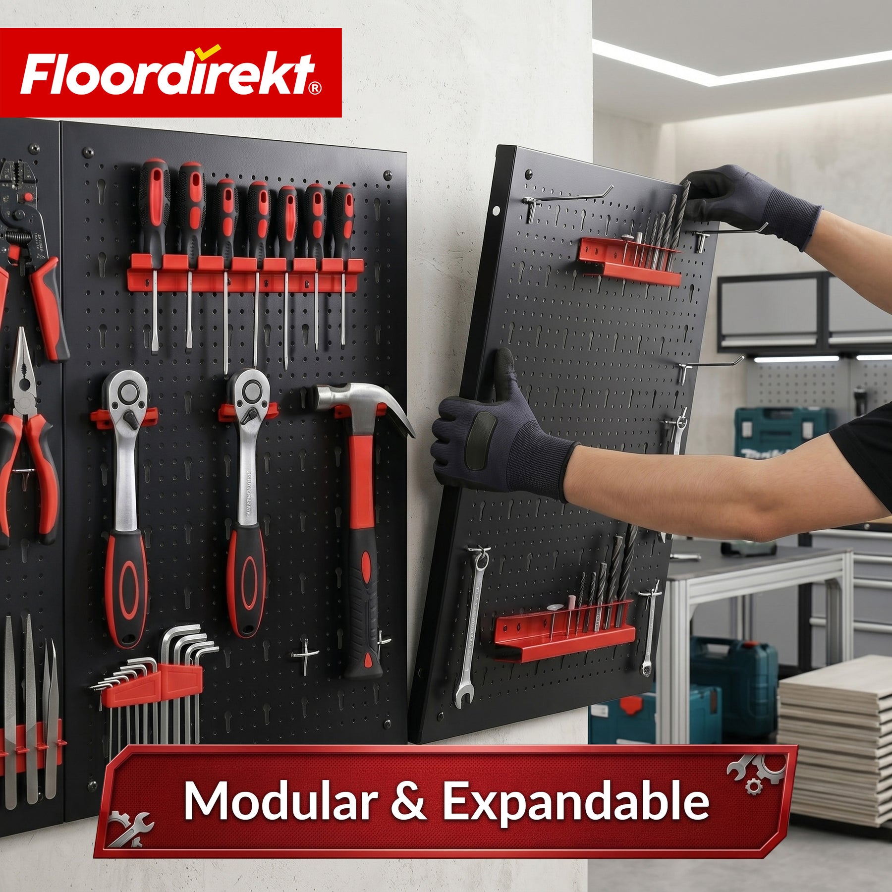 Gereedschapswand | Parker | Metalen wandpaneel set met accessoires | Gereedschapshouder voor werkplaats & garage