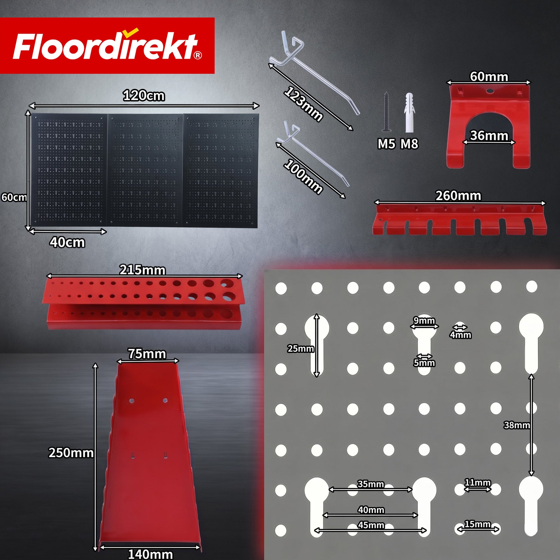 Gereedschapswand | Parker | Metalen wandpaneel set met accessoires | Gereedschapshouder voor werkplaats & garage
