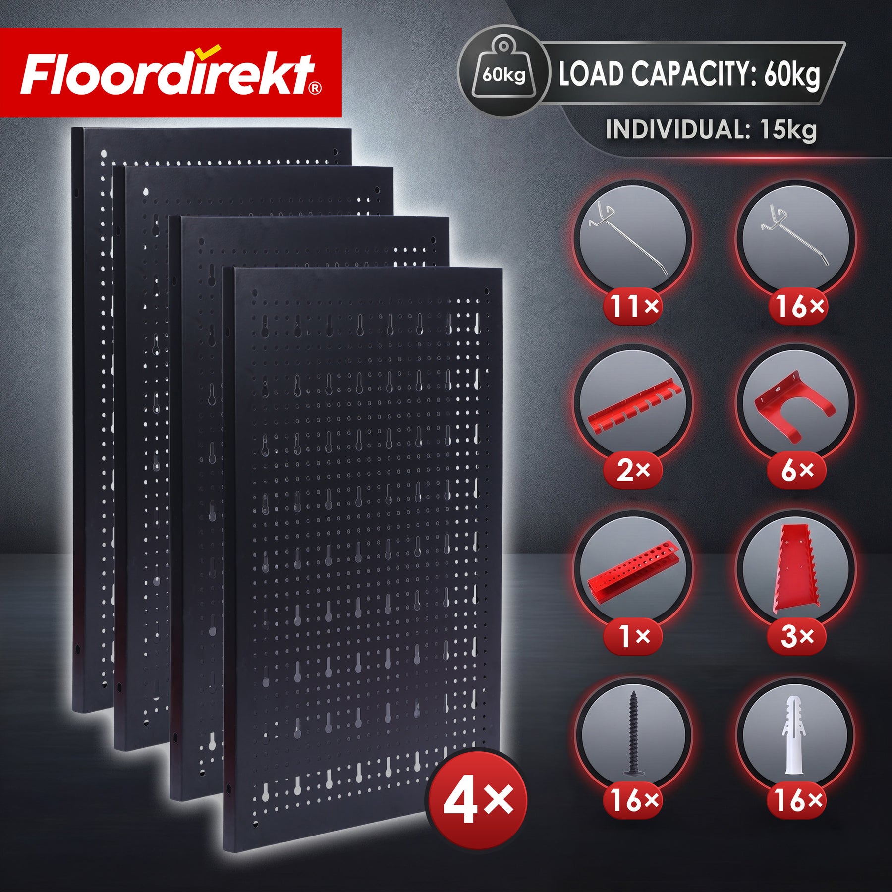 Gereedschapswand | Parker | Metalen wandpaneel set met accessoires | Gereedschapshouder voor werkplaats & garage