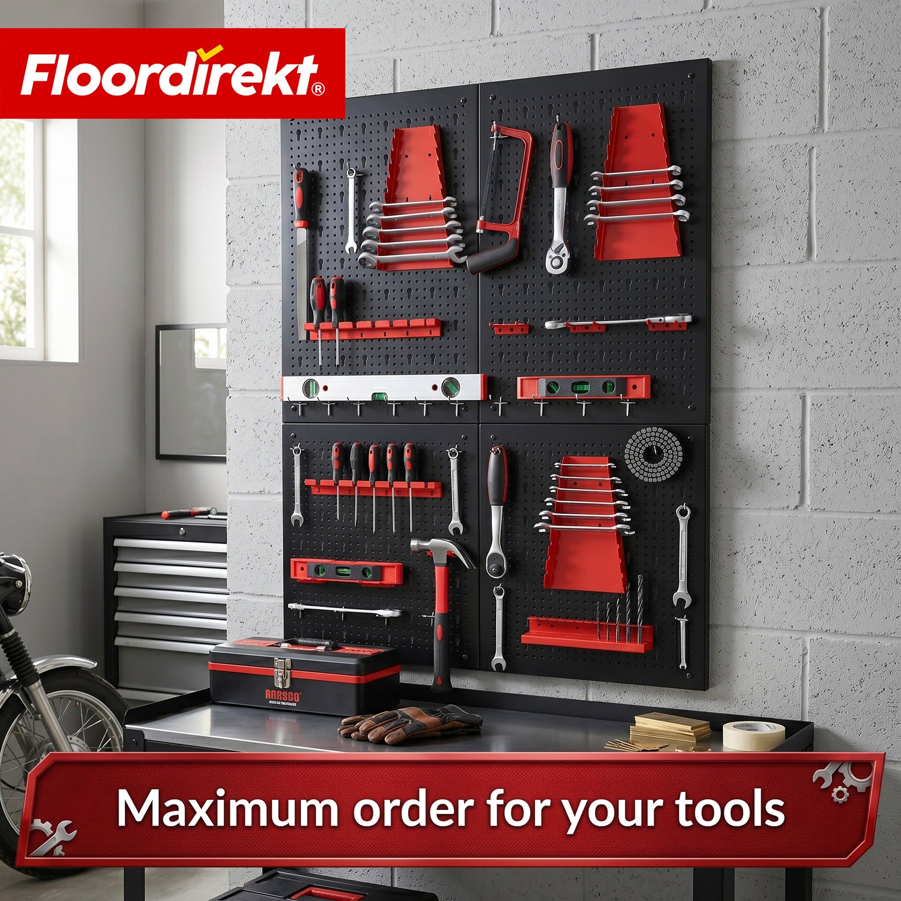 Gereedschapswand | Parker | Metalen wandpaneel set met accessoires | Gereedschapshouder voor werkplaats & garage