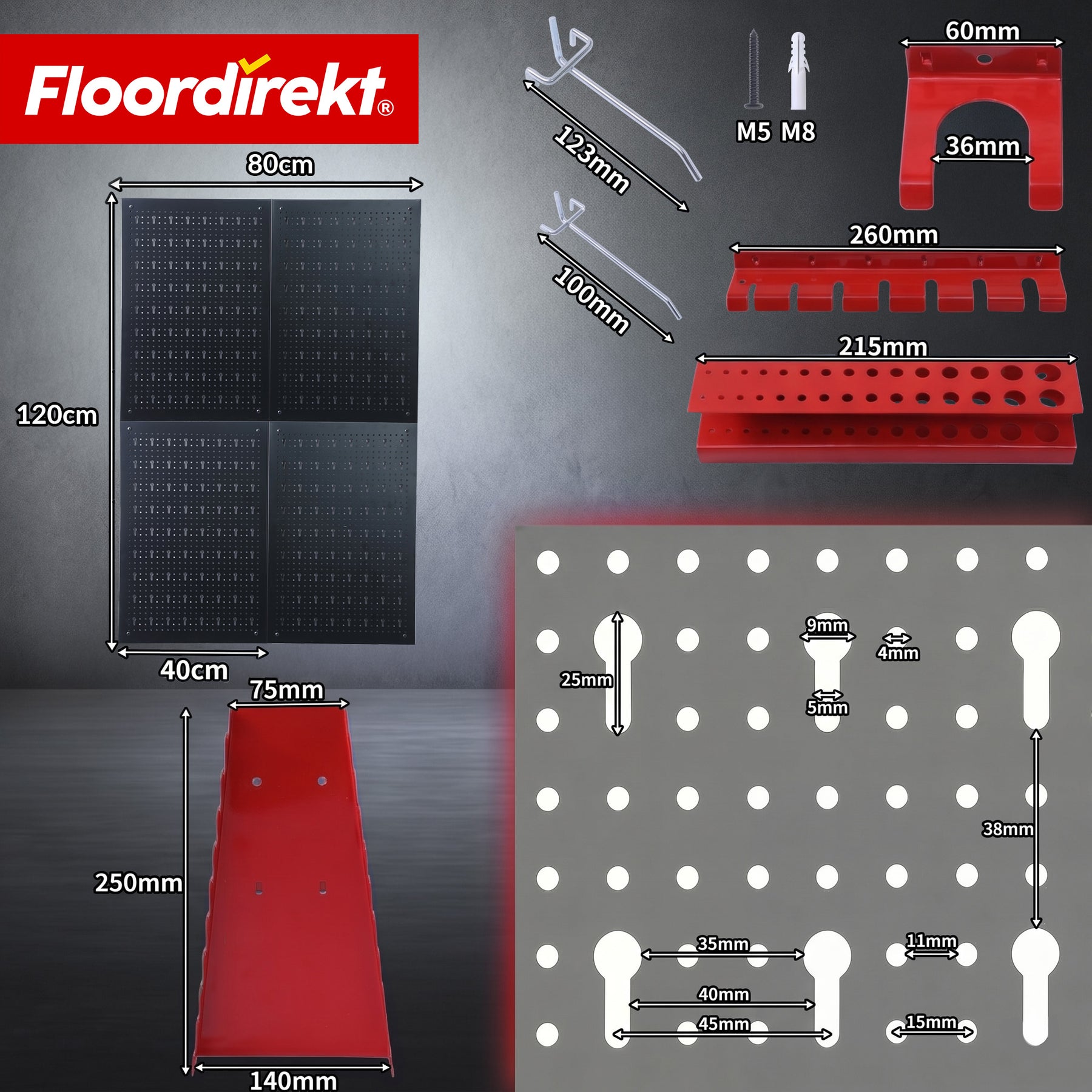 Gereedschapswand | Parker | Metalen wandpaneel set met accessoires | Gereedschapshouder voor werkplaats & garage