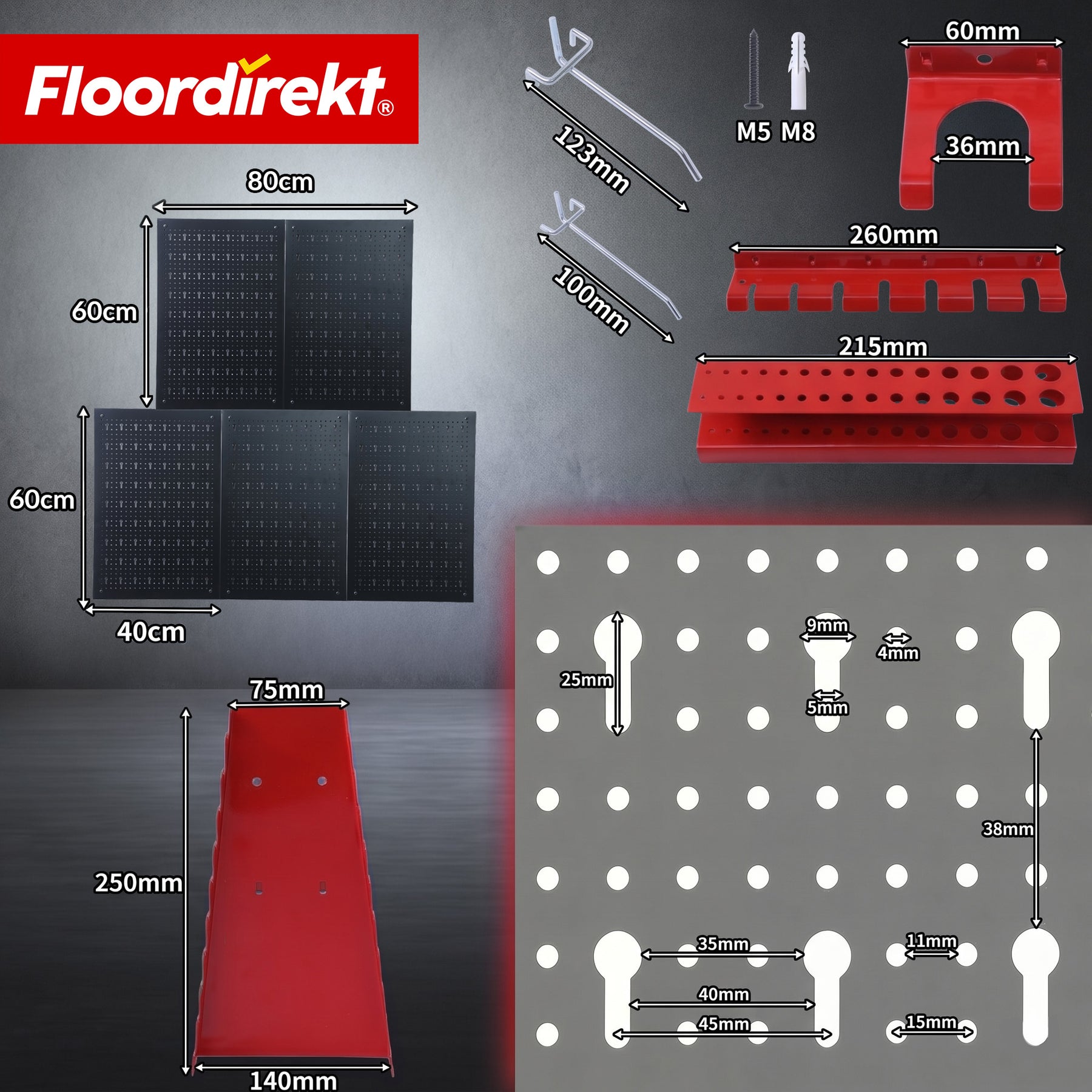 Gereedschapswand | Parker | Metalen wandpaneel set met accessoires | Gereedschapshouder voor werkplaats & garage