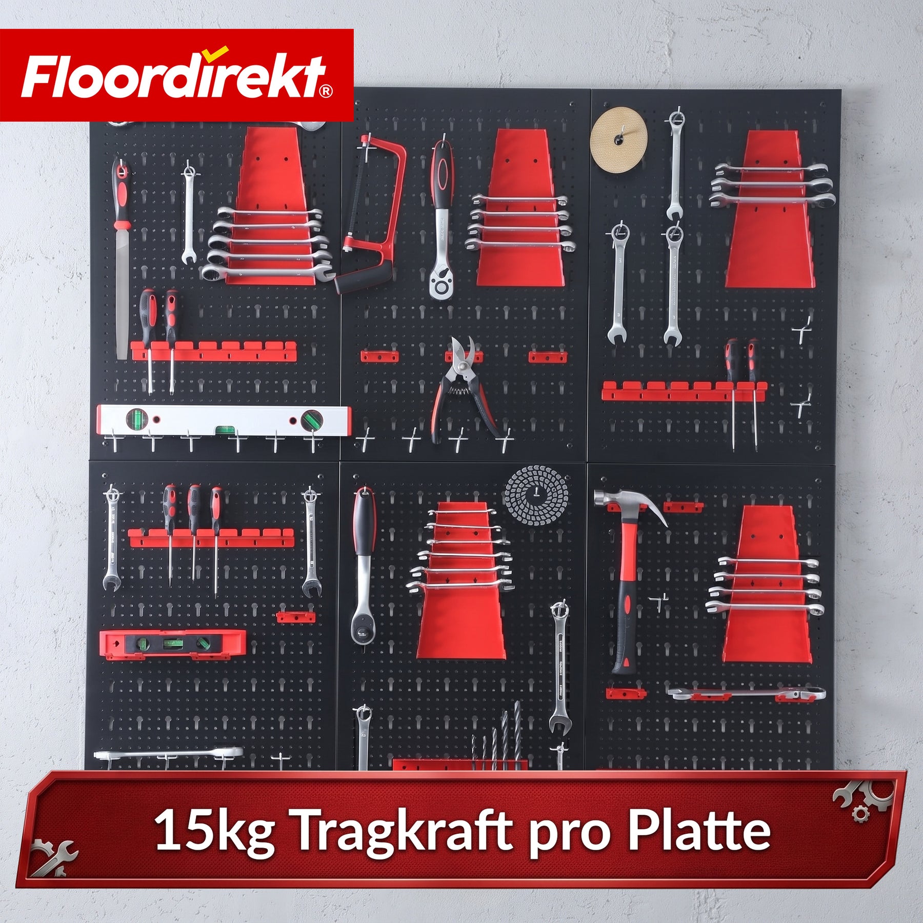 Gereedschapswand | Parker | Metalen wandpaneel set met accessoires | Gereedschapshouder voor werkplaats & garage