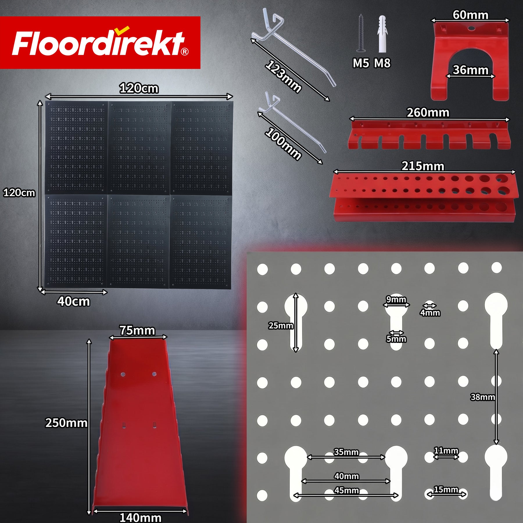 Gereedschapswand | Parker | Metalen wandpaneel set met accessoires | Gereedschapshouder voor werkplaats & garage
