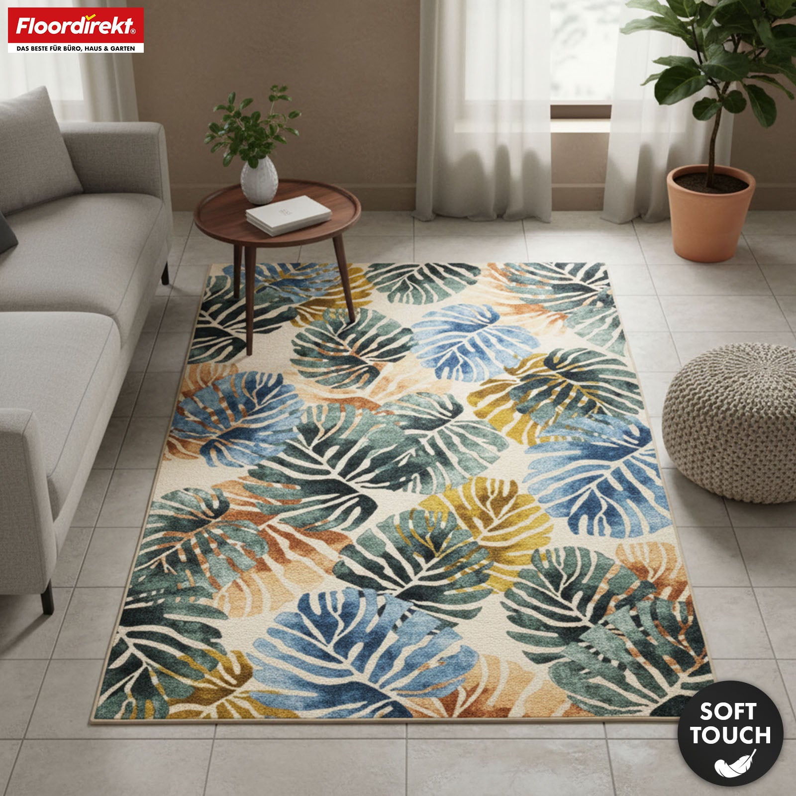 Vloerkleed | Amazonia | Modern tapijt met bladdessin | Antislip, slijtvast & onderhoudsvriendelijk | Verkrijgbaar in verschillende maten