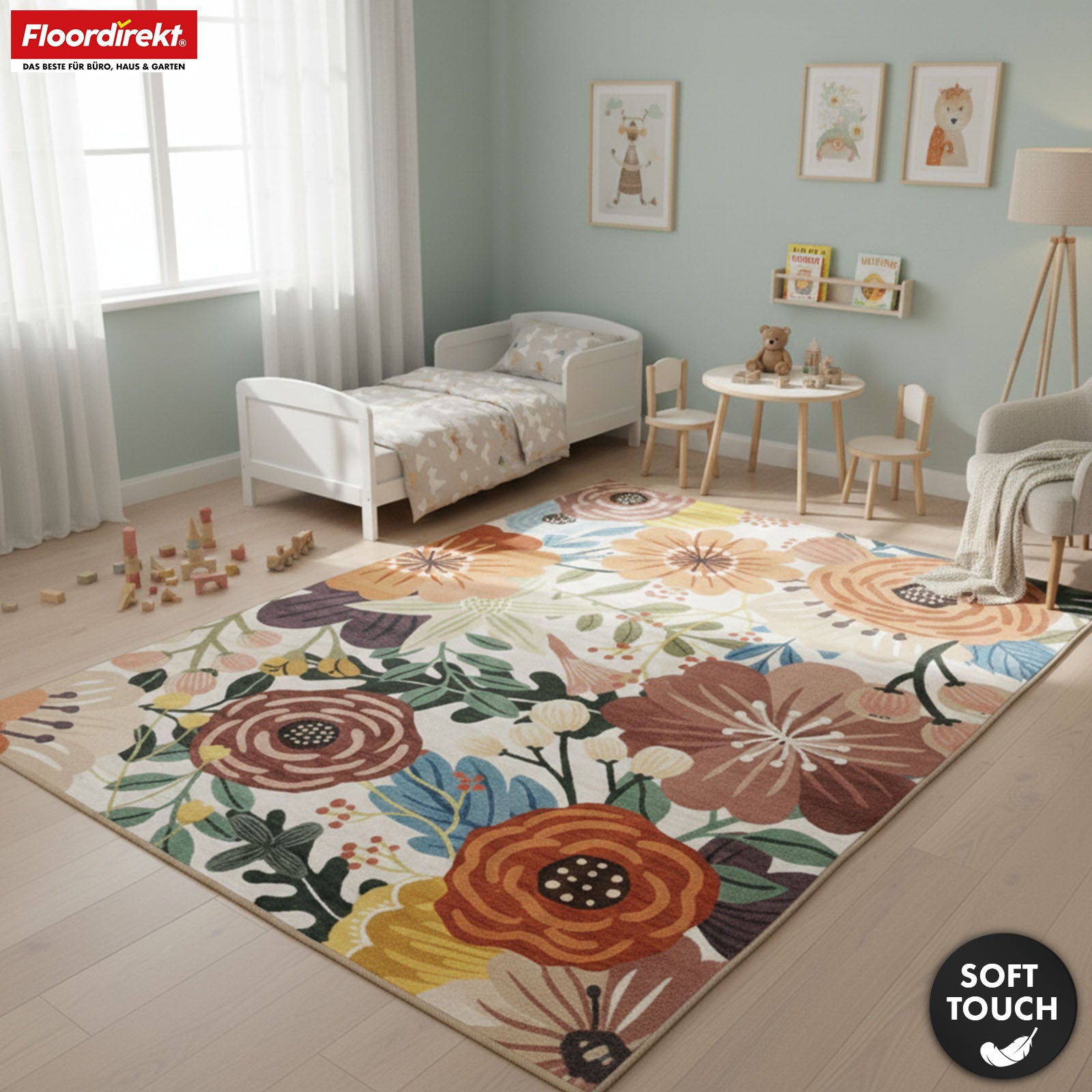 Vloerkleed | Fleur | Modern tapijt met kleurrijk bloemendesign | Antislip, slijtvast & onderhoudsvriendelijk | Verkrijgbaar in verschillende maten