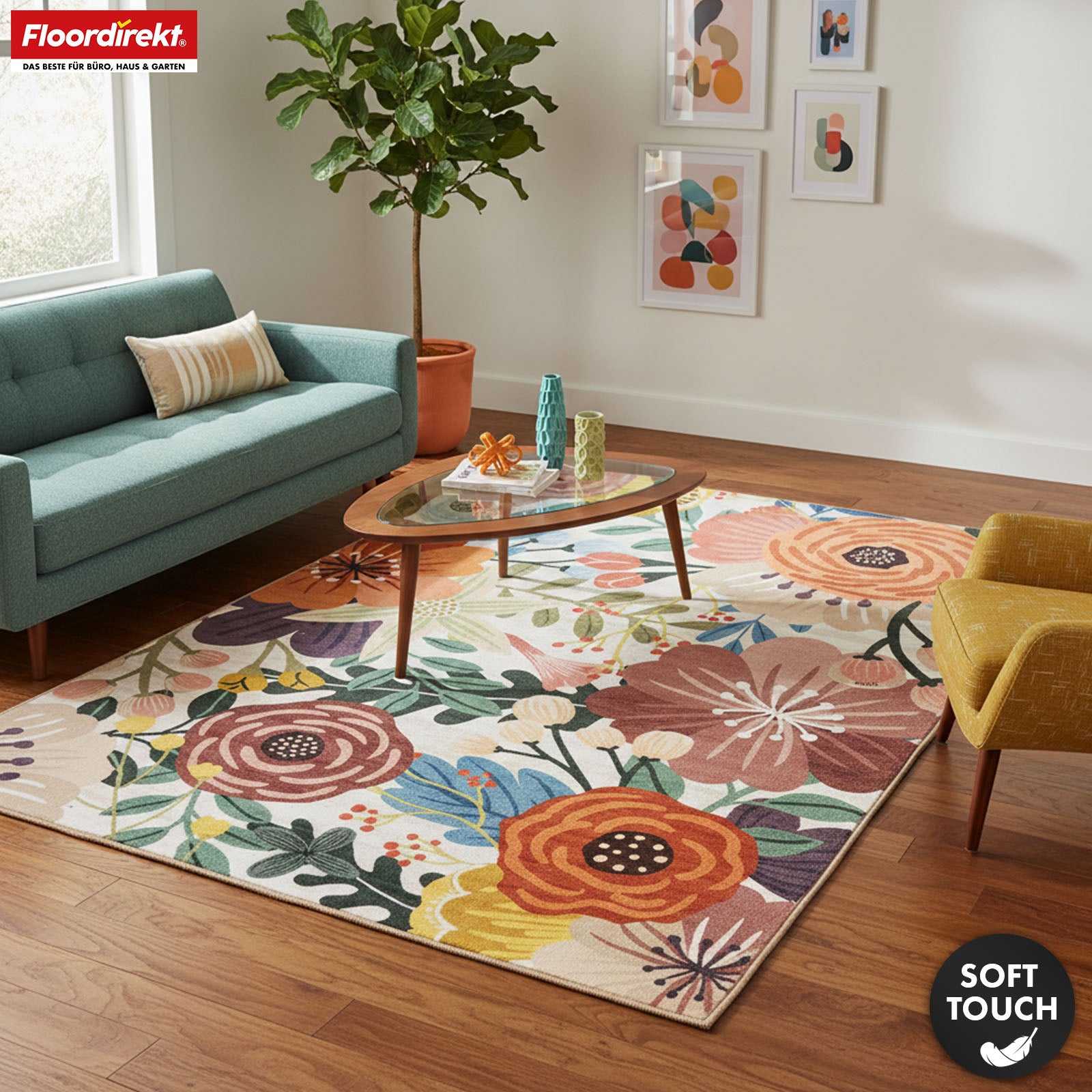 Vloerkleed | Fleur | Modern tapijt met kleurrijk bloemendesign | Antislip, slijtvast & onderhoudsvriendelijk | Verkrijgbaar in verschillende maten