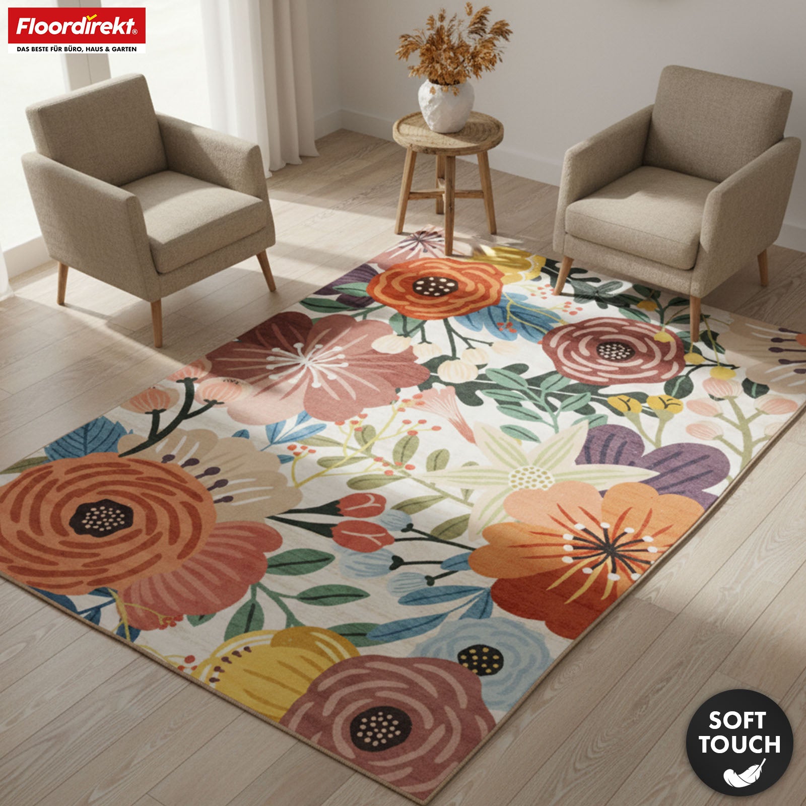 Vloerkleed | Fleur | Modern tapijt met kleurrijk bloemendesign | Antislip, slijtvast & onderhoudsvriendelijk | Verkrijgbaar in verschillende maten