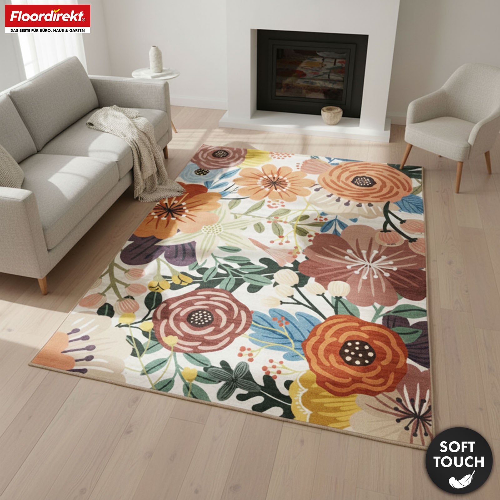Vloerkleed | Fleur | Modern tapijt met kleurrijk bloemendesign | Antislip, slijtvast & onderhoudsvriendelijk | Verkrijgbaar in verschillende maten
