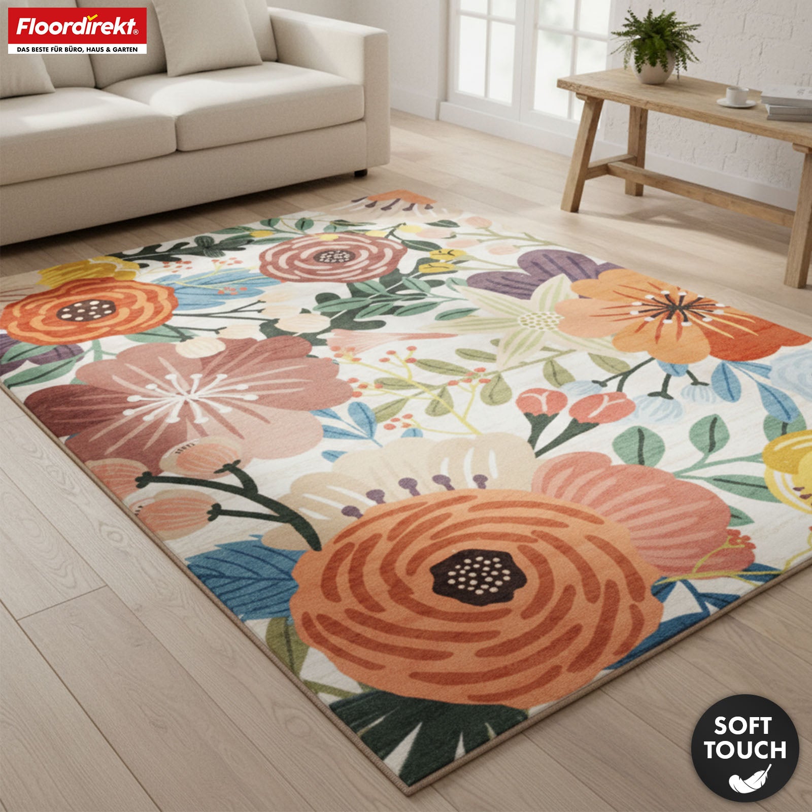 Vloerkleed | Fleur | Modern tapijt met kleurrijk bloemendesign | Antislip, slijtvast & onderhoudsvriendelijk | Verkrijgbaar in verschillende maten