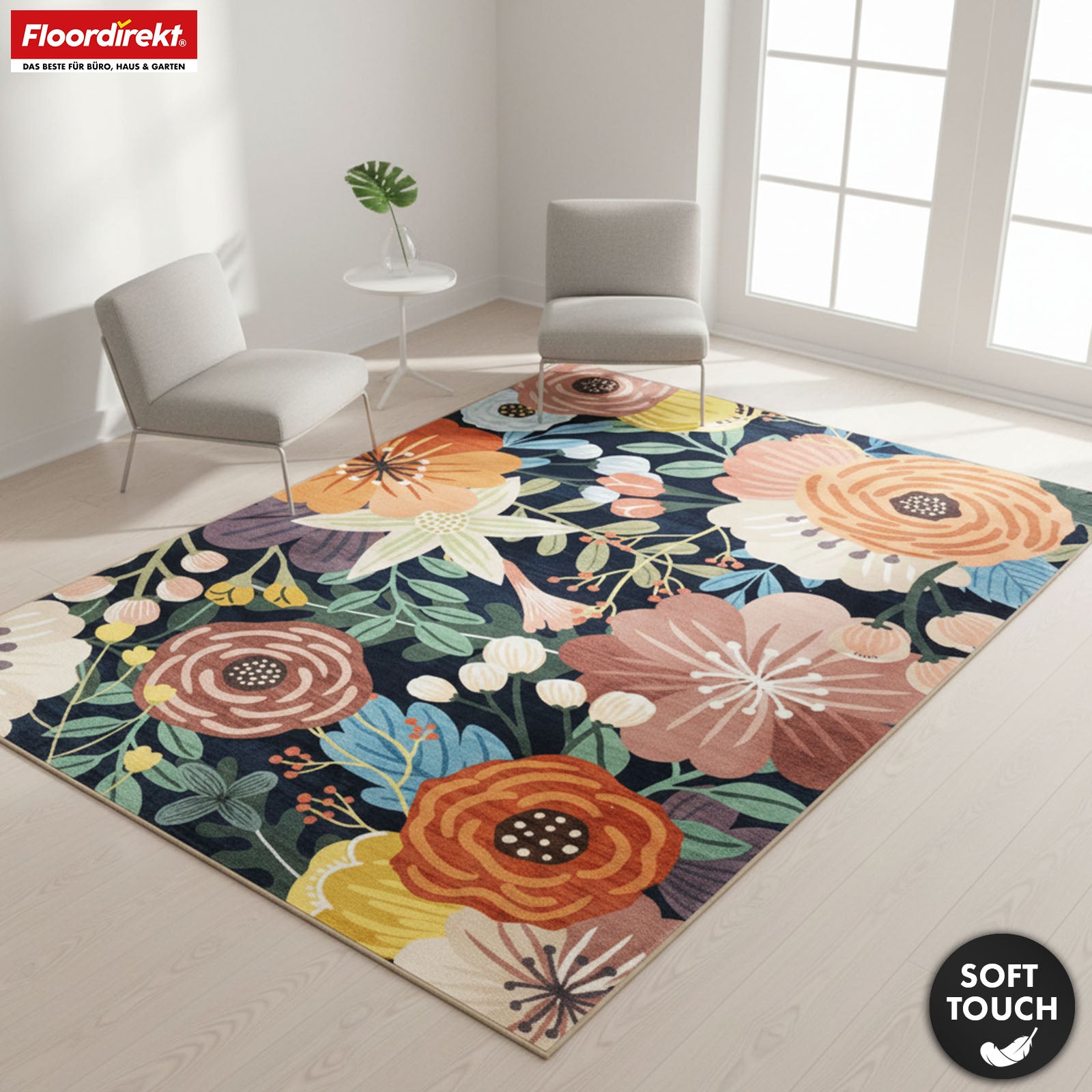 Vloerkleed | Tropica | Modern tapijt met tropisch bloemenpatroon | Antislip, slijtvast & onderhoudsvriendelijk | Verkrijgbaar in verschillende maten