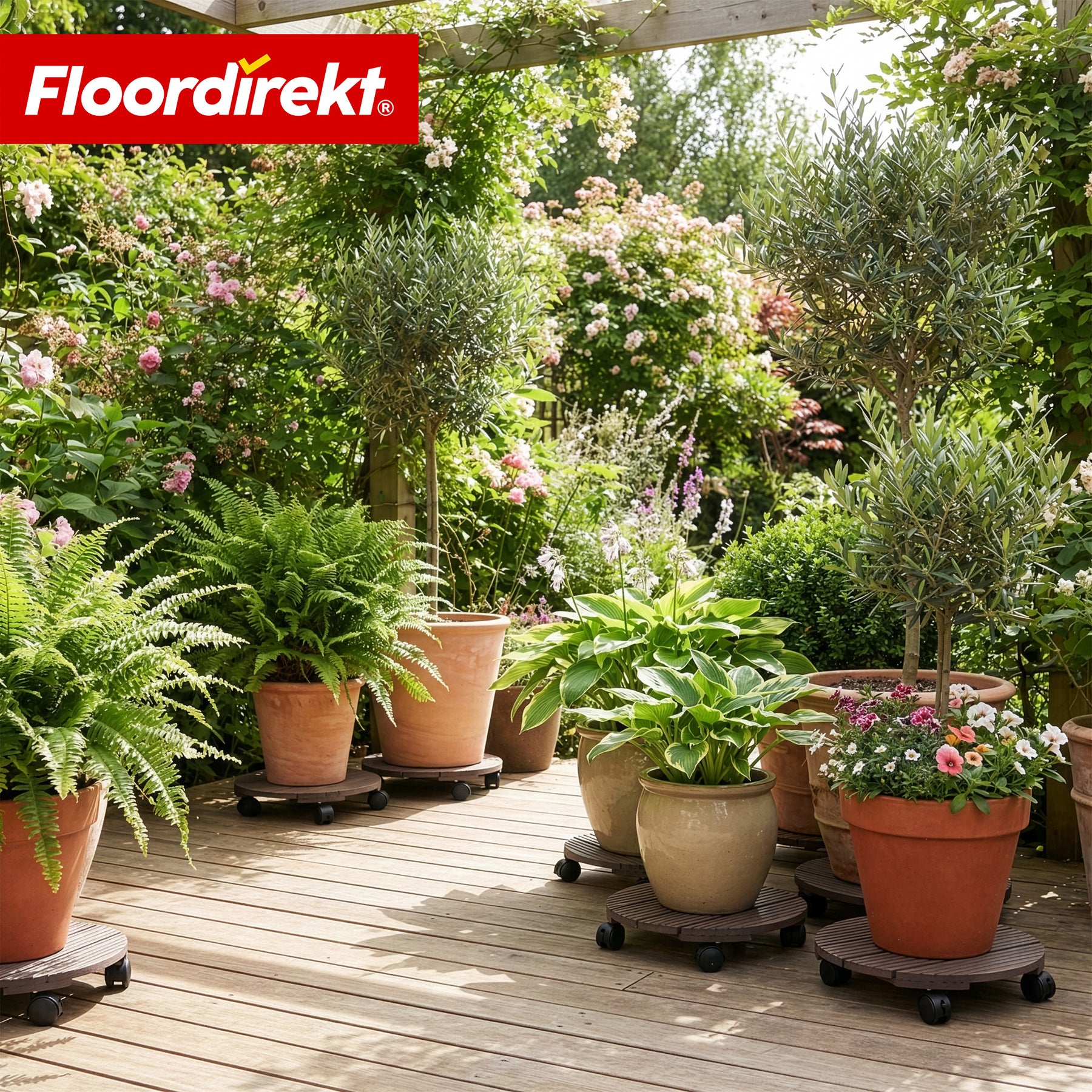 WPC-plantenroller | Countess | Rolonderzetter Ø 30 cm | 4 zwenkwielen 360° & rem | belastbaar tot 80 kg