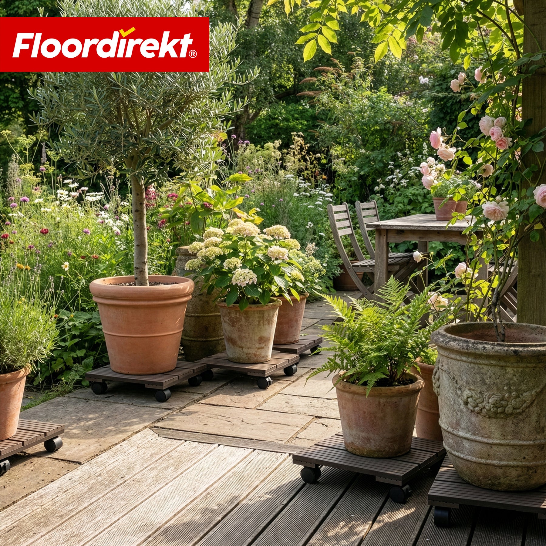 WPC-plantenroller | Marquis | Rolonderzetter 30 x 30 cm | 360° zwenkwielen met rem | Draagkracht tot 80 kg